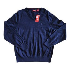 IZOD Mens Blue Cotton V-Neck Sweater Med Preppy Academia NEW